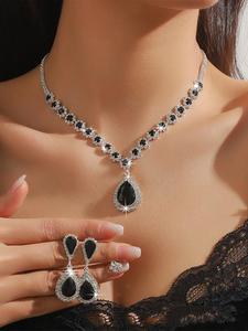 Women's Elegant Artificial Crystal Decorated Jewelry Set, Exquisite Trendy Necklace & Dangle Earrings, Chic Jewelry Set for Party & Daily Clothing Decor