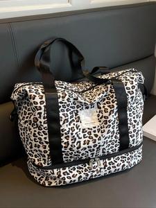 Leopard Print Large Capacity Durable Travel Bag, Lightweight Short-distance Travel Bag, Multi-functional Suitcase Shoulder Bag for Women & Men