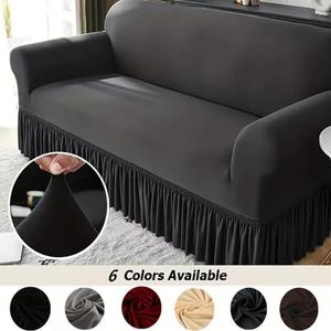 Solid Color Ruffle Skirt Decor Sofa Cover, Trendy Elastic Sofa Slipcover, Dustproof Non-slip Stretch Sofa Cover, Soft Sofa Slipcover for Christmas Decor, Home Decor, Christmas Gifts, Christmas Decorations, Home Essentials