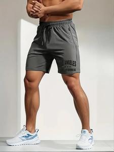 Men's Letter Print Drawstring Waist Shorts, Regular Fit Casual Breathable Comfortable Shorts for Summer, Men's Bottoms for Daily Wear