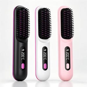 Cordless Hair Straightener Brush, USB Rechargeable Ceramic Heated Comb with 3 Heat Settings, Portable Travel Hair Styler