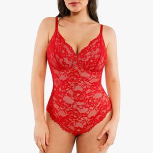 Popilush Shapewear Bodysuit V-Neck Backless Sleeveless Lace Thong Bodysuit