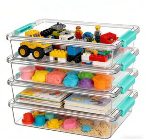 【4 Pack】Vtopmart 6 Qt Plastic Storage Bins with Lids, Clear Sensory Bins, Arts Crafts Organizers and Storage, Stackable Containers for Toys, LEGO,Home Office and School Supplies