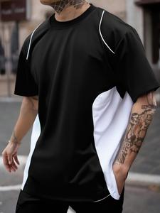 Men's Solid Color Contrast Trim Short Sleeve Tee, Loose Casual Comfy Round Neck T-shirt for Summer, Fashion Men's Top for Daily Wear, Tropical