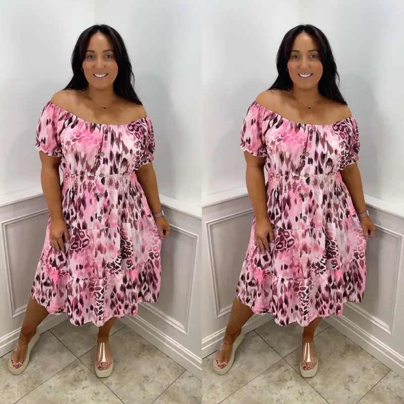 Maisie Soft Leopard Printed Magic Midi Dress (Onesize 10-24)