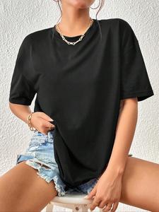 Women's Plain Polyester Jersey Tee, Casual Soft Comfortable Minimalist Solid Half Sleeve Crew Neck T-shirt for All Seasons, Soft Graphic Tees Women, T Shirts for Women, Summer Tops for Women, Soft Stretchy T Shirt, Workwear T Shirts, Fitted, Womenswear