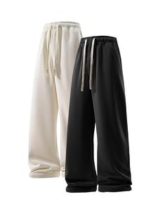Men's Solid Drawstring Waist Wide Leg Pants, Casual Comfy Pocket Trousers for Fall & Winter, Men's Bottoms for Daily Wear