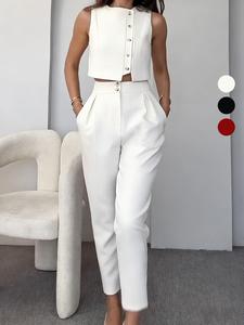 New Spring Summer Casual Elegant Fashion Womenswear Two-Piece Set, Slimming Pleated High Waist Pants, Stylish Commuter Wear