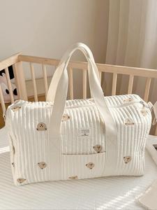 Cute Bear Pattern Handbag, Large Capacity Zipper Bag with Removable Strap, Daily Convenient Practical Short-distance Travel Bag, Lightweight Mommy Bag