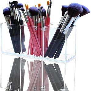 Clear Makeup Brush Organizer 3 Slot Acrylic Cosmetic Brushes Storage Eyeliners Display Holder for Bathroom Drawers & Office Desk Stationery Storage