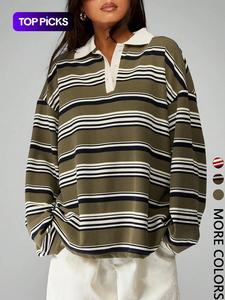 Vintage Striped Collared T-Shirt, Casual Loose Fit, Daily Commute/dating, Comfortable and Stylish, Perfect for Everyday Wear