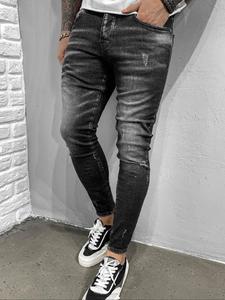 Men's Letter Graphic Embroidery Ripped Slim Jeans, Casual Comfy Denim Pants for Daily Wear, Fashion Men's Bottoms for All Seasons, Cotton