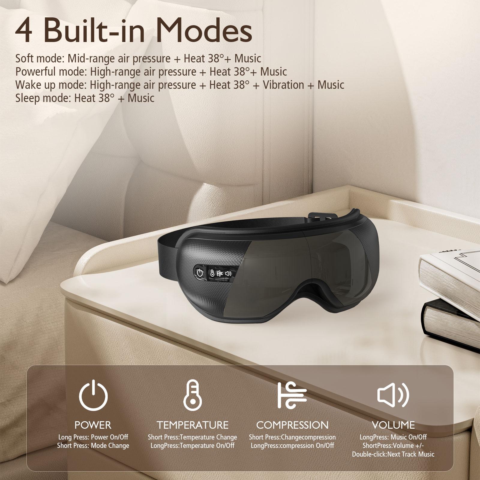 Rechargeable Eye Massager with Heat, Balloon Air Compression & Bluetooth Wireless Music, Foldable Portable Design, Ideal for Gamers, Students, Office Workers, Perfect Gift for Family & Friends