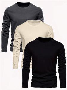 Men's Solid Long Sleeve Crew Neck Sweatshirt, Casual Loose Basic Top for Spring & Fall, Men's Clothes for Daily Wear