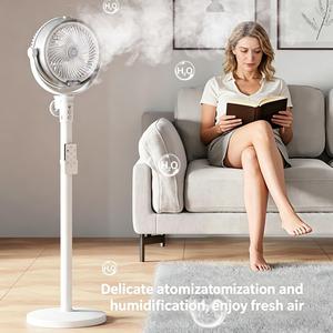 USB Rechargeable Humidifying Spray Floor Fan, Dual Spray Remote Control, Rotatable Head, 4 Speeds, 4000mah Battery, Brushless Motor, USB Charging Fan, Rechargeable Mist Fan