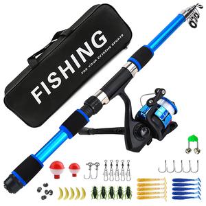 Expandable Telescopic Fishing Rod Set with Reel, Full Accessories Kit (hooks, Soft Lures, Storage Bag), Freshwater Saltwater Universal Casting Gear