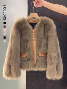 women's faux fox fur coat short section autumn winter new style korean version commuting real fur patchwork outerwear