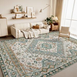 ORHOPUI Washable Area Rug Stain Resistant Vintage Design for Living Room Non-Slip Foldable Carpet Classic Floral Shabby Chic Style 6x9 Machine Washable Rug