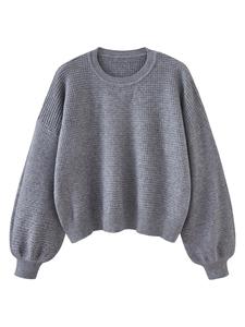 Women's Oversized Lantern Sleeve Crew Neck Pullover Sweater, Casual Loose Knit Jumper Top, Autumn & Winter Clothes