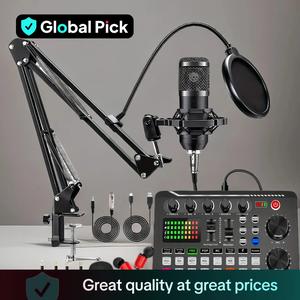 Podcast Equipment Bundle (1 Set), USB Rechargeable Podcast Microphone Bundle with Voice Changer, Condenser Microphone Recording Studio Package for Podcasting Live Streaming Singing