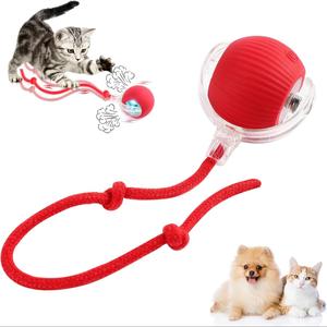 Newly Designed 360° Interactive Electric Rolling Mobile Rechargeable Self-play Stimulating Toy, Pet Chase Ball with Fast Tail Rope, Suitable for Indoor Cat, Small Dog Toy, Automatic Rolling Ball
