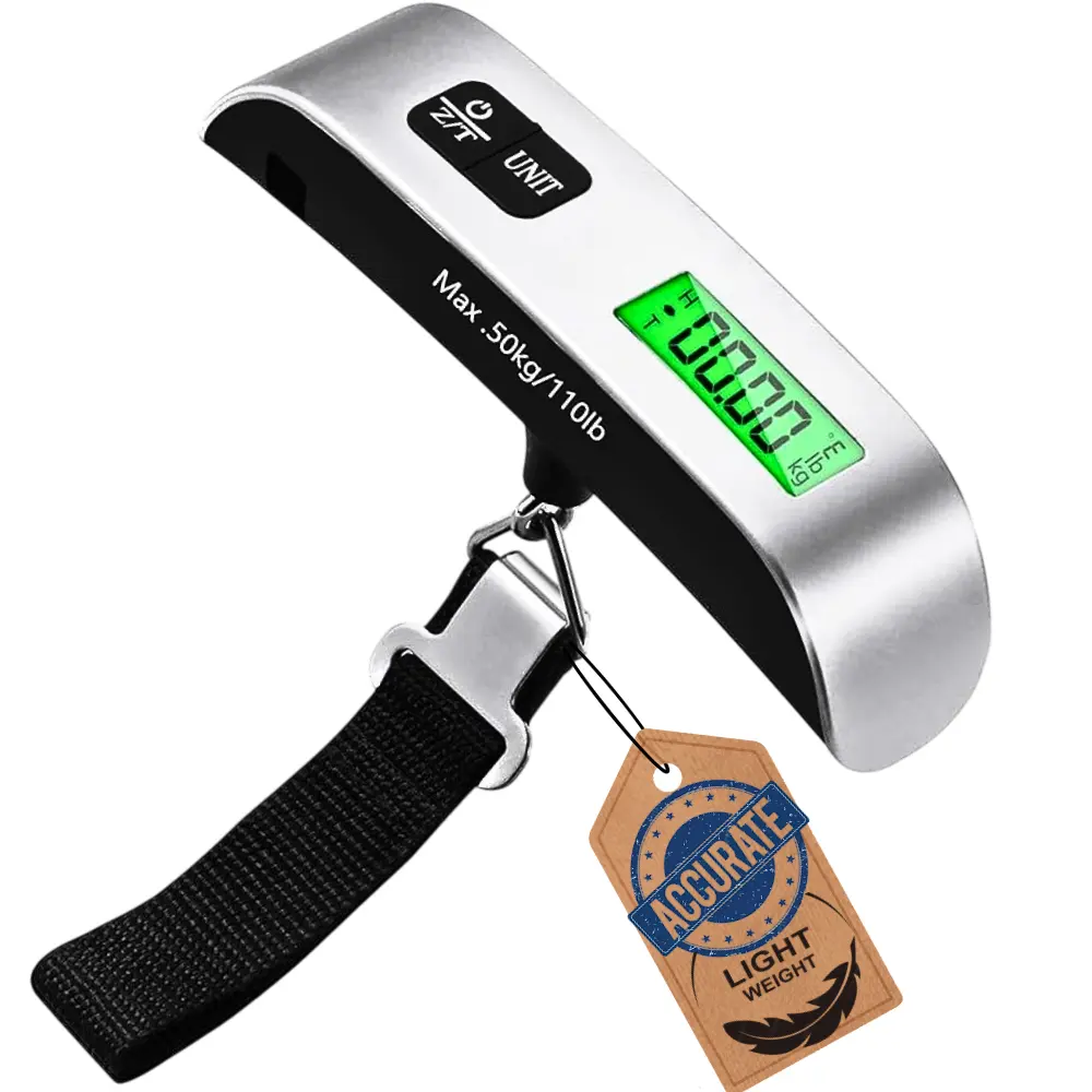 Digital Luggage Scale - Portable Weight Scale - Lightweight Travel Suitcase Scales Hanging Scales Luggage Weighing Scale Travel Scales for Luggage Baggage weighing scale - Suitcase Weigher upto 110 Ib / 50 Kg Capacity With Backlit & Tare Function