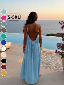 Women's Solid Color Cami Lounge Dress, Elegant Sleeveless Long Dress for Summer, Ladies Sleepwear for Indoor Wear, Sleepwear Dresses