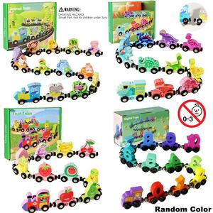 Wooden Train Set, 1 Set Fruit/Animal/Number/Dinosaur Theme Train Toy, Fine Motor Skills Learning Toy for Birthday Gift