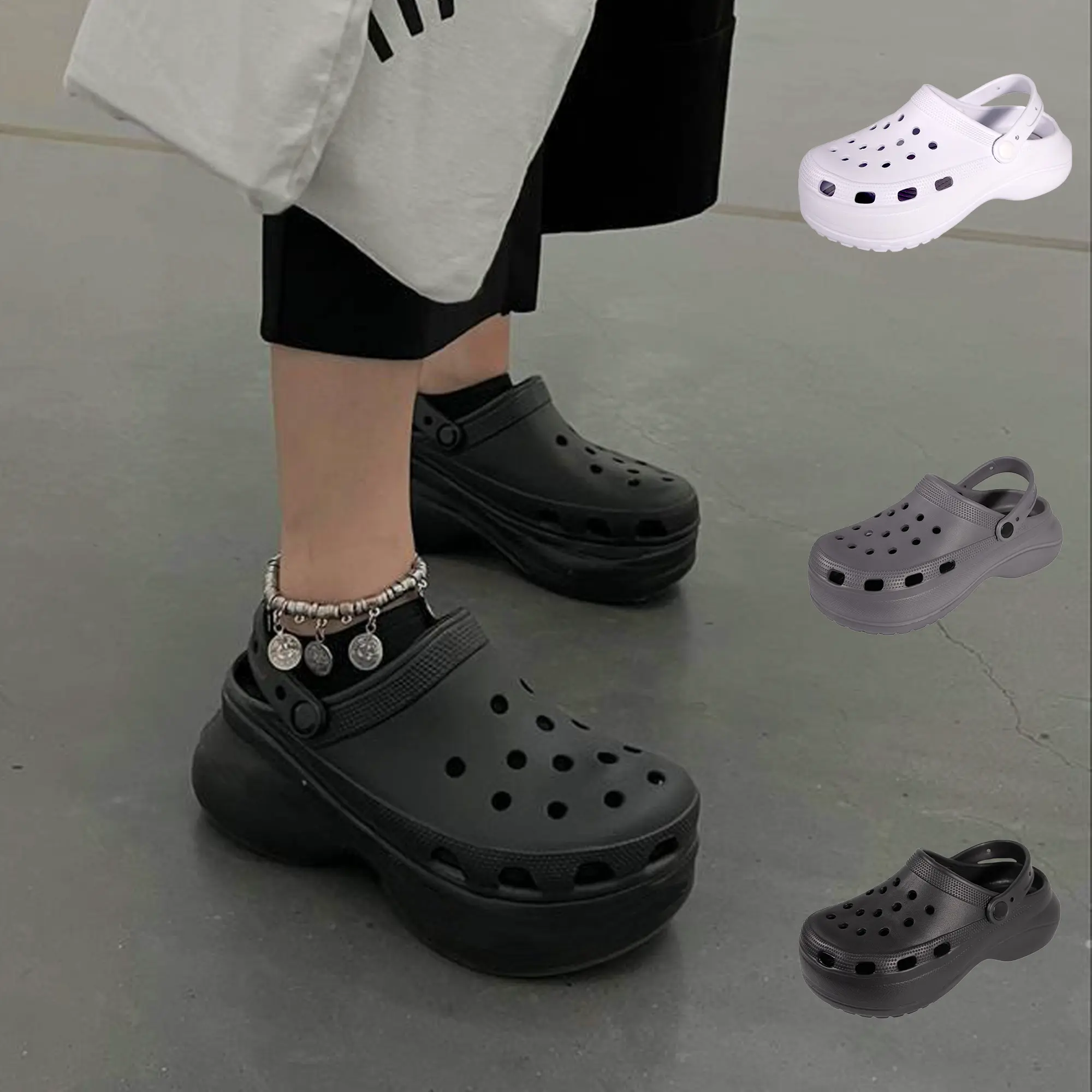 Women's Platform Clogs - Closed Toe Slingback Rubber Shoe Sandal - Sizes 3-8 - Available in Black, White and Grey