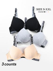 Women's Letter Tape Push Up Bra, Casual Comfortable Breathable Adjustable Strap Underwire Bra, Soft Lingerie for All Seasons