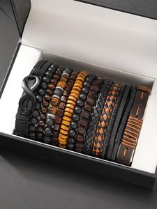 Men's Fashion Beaded & Braided Link Bracelet (12pcs), Fashion Jewelry for Party, Daily Clothing Decor, Trendy All-match & Exquisite Jewelry for Birthday Gift