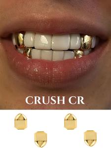 CRUSH CR 18K Gold-Plated Single Tooth Cap Grillz Set, Minimalist Edgy Design, Perfect Birthday or Holiday Gift for Hip Hop & Streetwear Enthusiasts, Ideal for Everyday Outfits and Special Occasions like Halloween Parties and Music Festivals