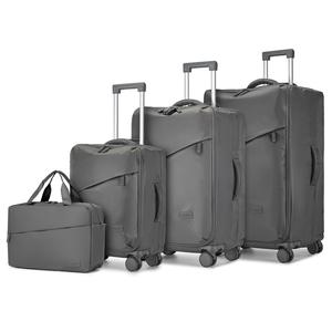 [MissLulu Bags] Non-Structured 20''/24''/28'' Lightweight Durable Soft Shell Suitcase Set with Combination Padlock and Separate Wet/Dry Compartment - Grey