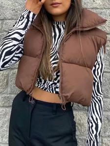 Women's Solid High Neck Zip Up Puffer Vest, Vest Top, Casual Cozy Thermal Outerwear for Fall & Winter, Women's Clothing Tops for Daily Wear