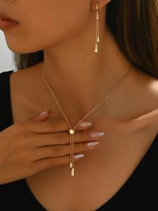 Women's Elegant Fashion Jewelry Set, Boho Style Water Drop Shaped Pendant Necklace & Dangle Earrings, Trendy All-match & Exquisite Jewelry Set for Birthday Gift, Fashionable Jewelry Set