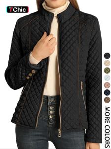 Women's Fall Winter Cotton Jacket, Thin Casual Commuter Coat, Warm Lightweight Outerwear with Pockets, Fitted Plain Style