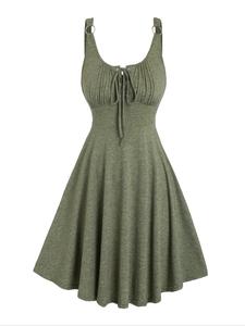 Women's Plain Lace Up Tie Front Tank Dress, Casual Sleeveless O-ring A Line Dress for Summer, Ladies Clothes for Daily Wear
