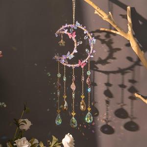 Moon & Butterfly & Flower Design Dream Catcher, Artificial Crystal Hanging Decor, Sun Catcher for Home Garden Window Living Room Bedroom