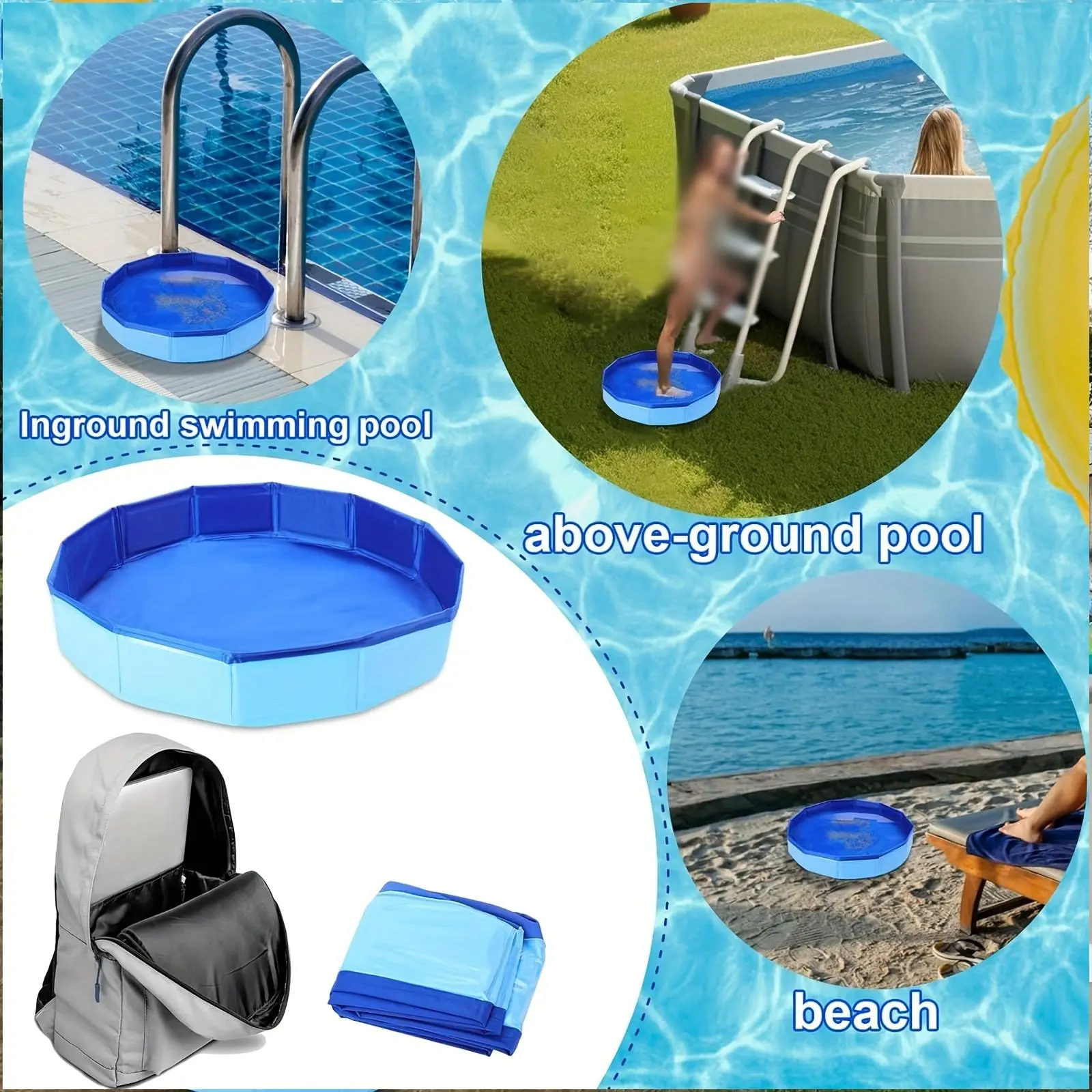 Collapsible Foot Wash Tub - Portable, PVC Composite, Folding Design for Easy Pool Entry, Essential Cleaning Accessories with Anti-Slip Bottom, Drainage Holes, and Multiple Components for Convenient Use
