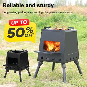 Compact Folding Wood Stove Height Adjustable Portable Wood Burner (Black) HOT