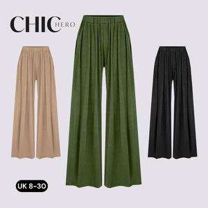 Chichero Women's Casual Solid Elastic Waist Wide Leg Pants Loose Lounge Trousers