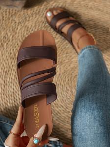 Women's Flat Sandals Multi-Strap Design Soft Comfortable Fit Ideal for Daily Wear Vacation Versatile Slip-On Shoes Footwear