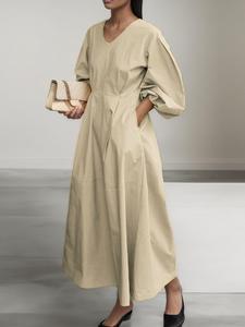 Elegant Women's Long Sleeve V Neck Shirt Dress, Button Front, Versatile Casual to Formal Wear, Perfect for Office & Daily Use