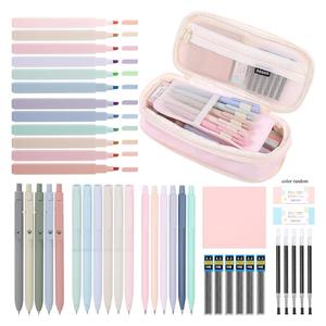 Aesthetic School Supplies 2024 Set, 44pcs/set Including Highlighter & Gel Pen & Mechanical Pencil & Pencil Case & Accessories, Girly Office Supplies, Cute Stationery Set