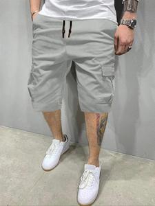 Men's Regular Fit Solid Patched Pocket Drawstring Waist Cargo Shorts, Casual Streetwear Shorts, Casual Comfy Elastic Waist Bermuda Shorts for Daily Wear, National Day Clothing, Woven Bottoms for Summer