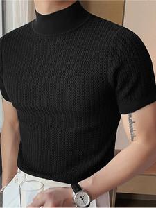 Men's Solid Textured Mock Neck Sports Tee, Regular Fit Casual Comfy Breathable Short Sleeve T-shirt for Daily Outdoor Wear, Men's Sportswear for All Seasons