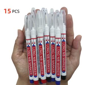 15-Piece Multi-Use 20mm Deep Hole Long Tip Marker Set, Permanent Oil Marker, Waterproof Bathroom Woodworking Decoration Tool, Blue Ink Fine Point Pens