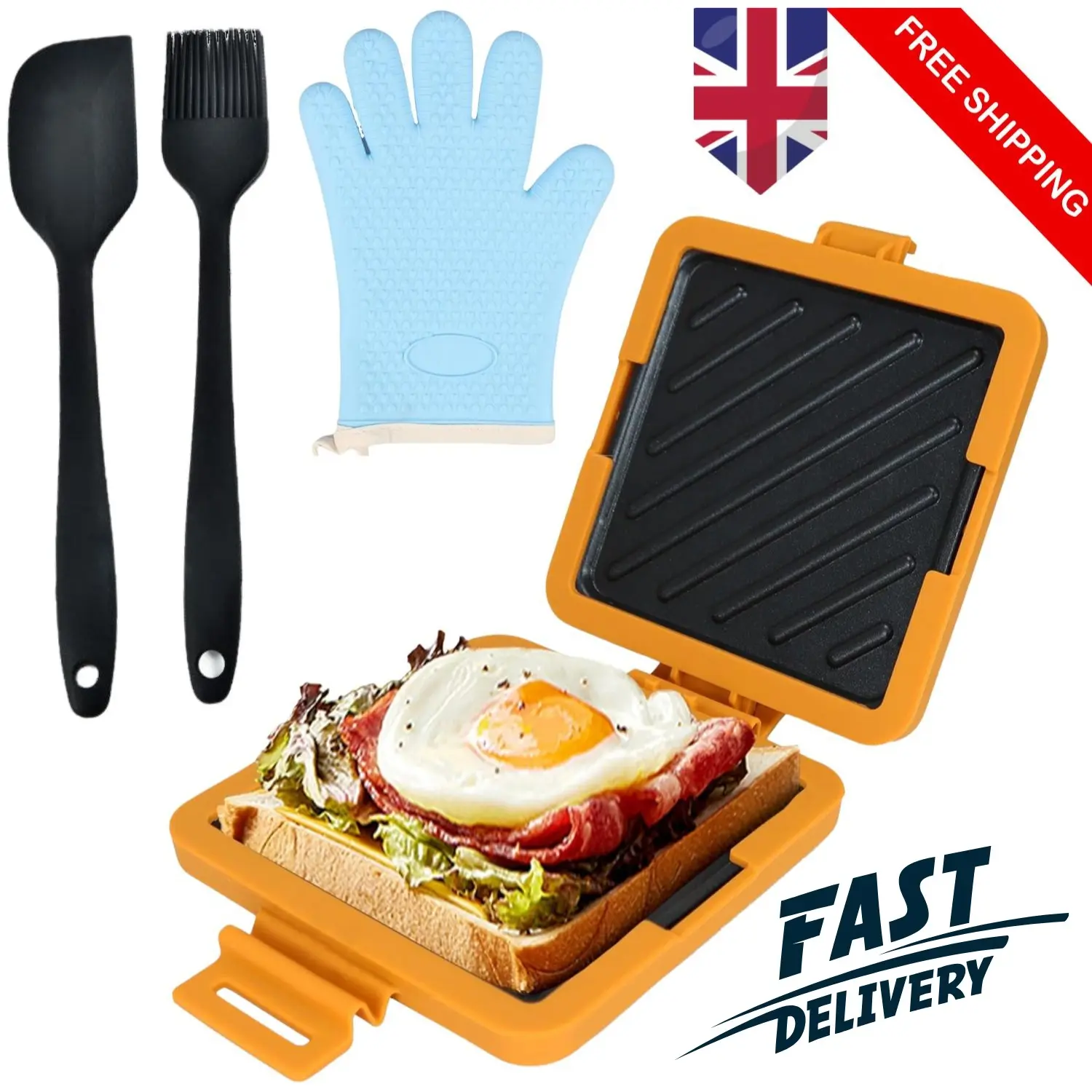 Microwave Sandwich & Toastie Maker with Butter Spatula, Heat Resistance Glove and Cleaning Brush -High Quality Sandwich Maker, - Kitchen Utensils
