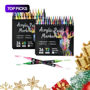 Acrylic Paint Marker Pen Set, 12/24/36pcs/set Dual-Tip Double-Color Brush Acrylic Paint Markers for Wood, Canvas, Paint Pens for Stone, Glass and Ceramic Surfaces Diy Painting Supplies Art Supplies #TOP PICKS