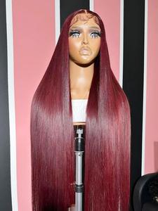 32 Inch Burgundy Long Straight Wigs for Women, 180 Density Pre Plucked Wigs, Gorgeous Fluffy Wigs without Bangs, Heat Resistant Synthetic Lace Front Wigs for Party, Daily Use, Synthetic Hair, Lace Frontal Wig